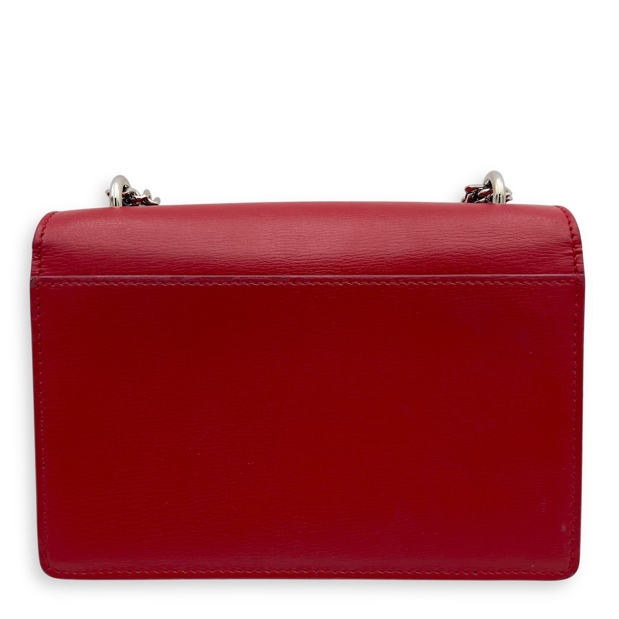 Saint Laurent Sunset Mini Red Shoulder Bag in Calfskin, Silver hardware_2