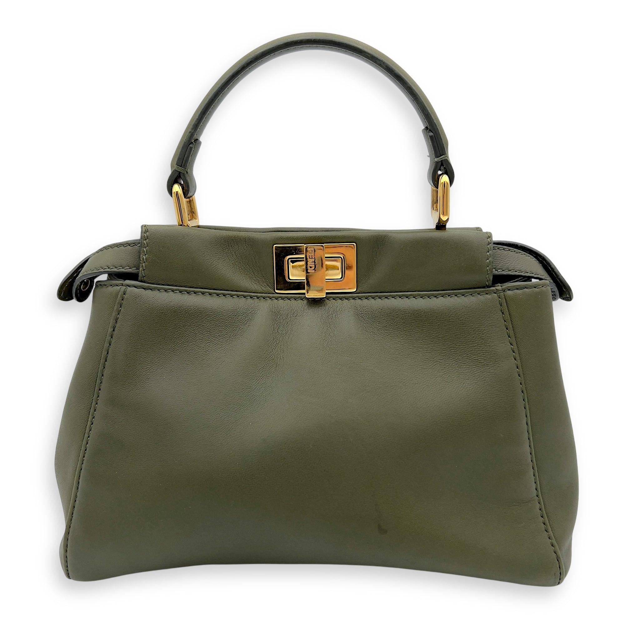 Fendi Peekaboo Crossbody Bag Small Green in Lambskin, Gold hardware_4