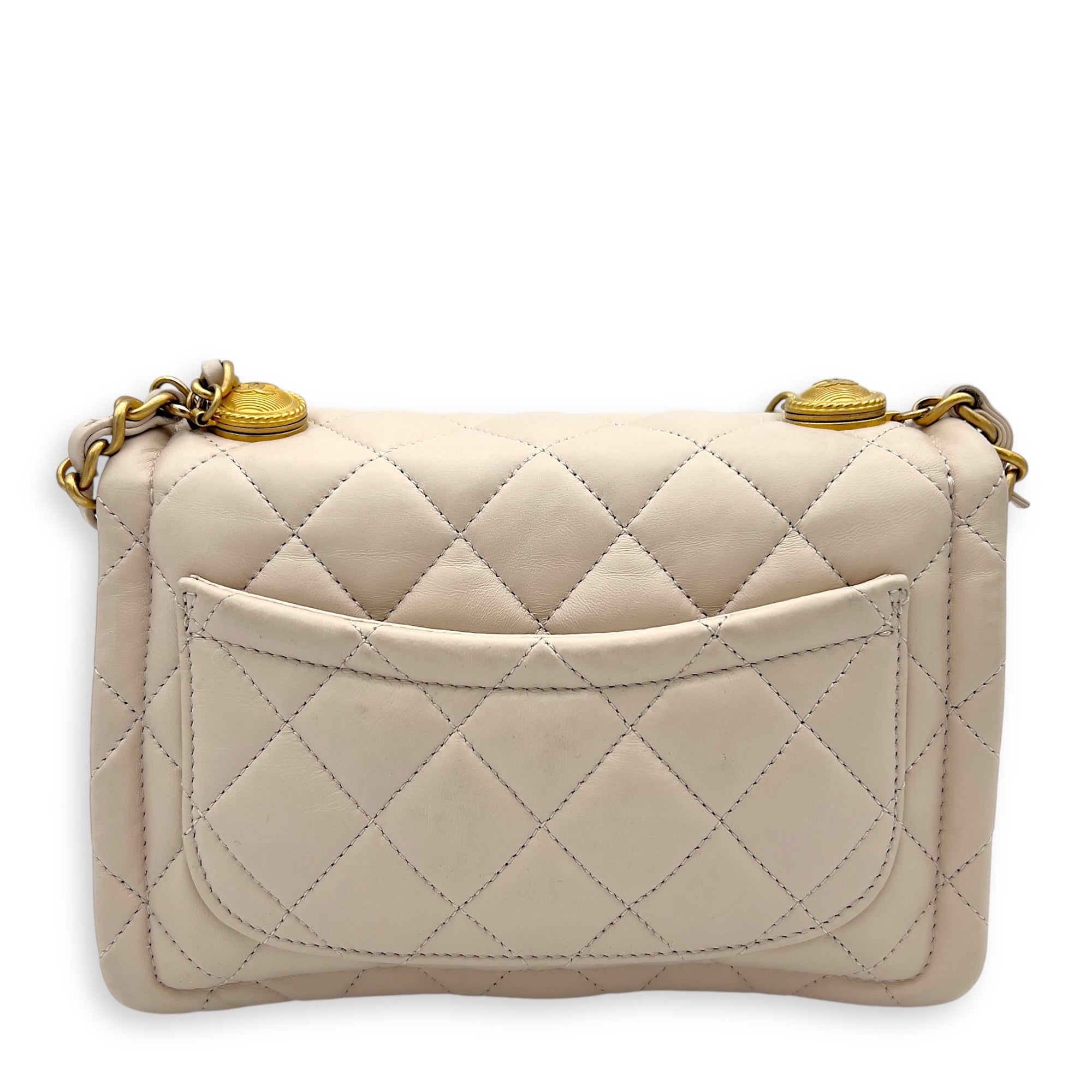 Chanel Button On Top Crossbody Bag White in Lambskin, Gold hardware_2