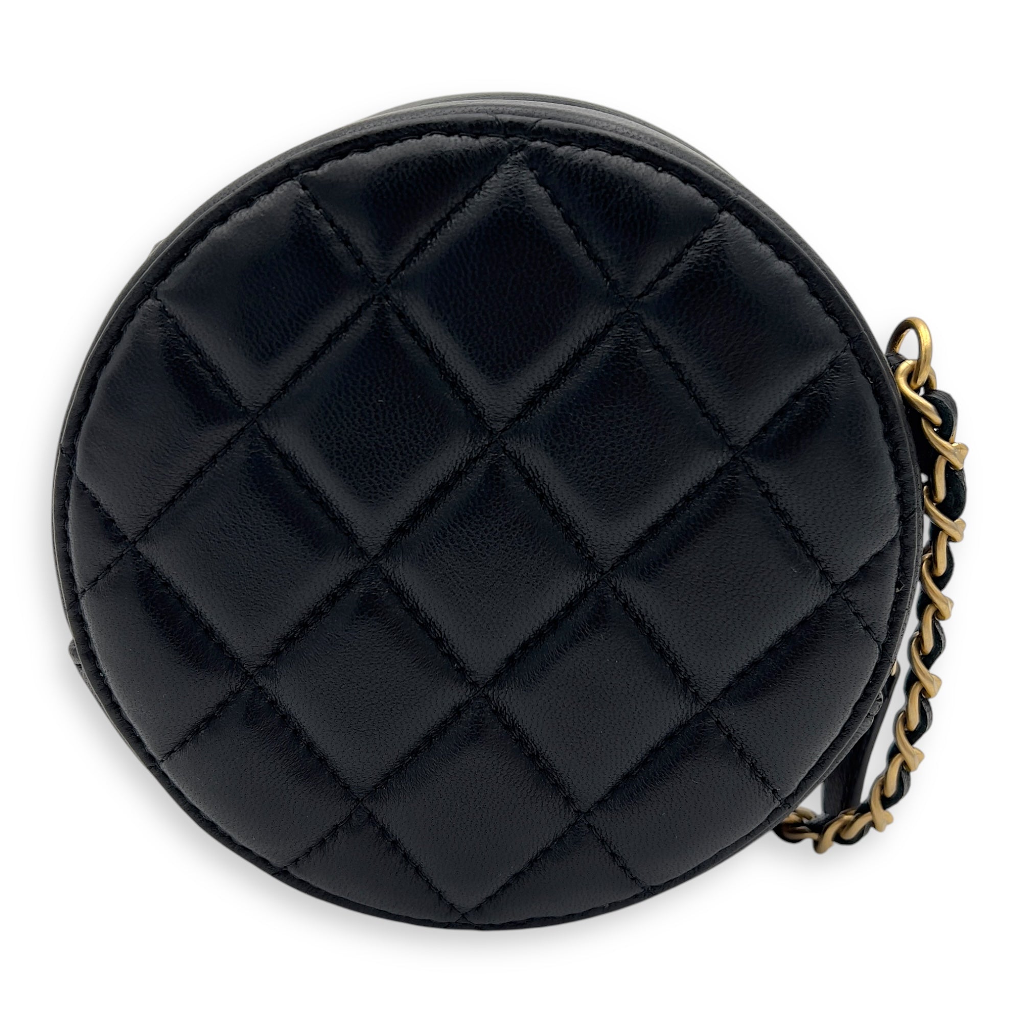 Chanel Round CC Crossbody Bag Black in Lambskin, Brushed Gold hardware_2