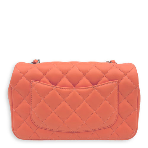 Chanel Mini Rectangle Shoulder Bag Orange in Lambskin, Silver hardware_2