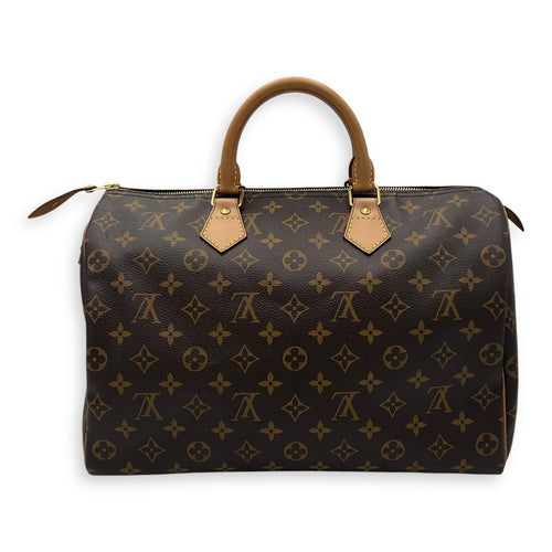 Louis Vuitton Speedy 35 Brown Top Handle Bag in Monogram Coated Canvas, Gold hardware_2