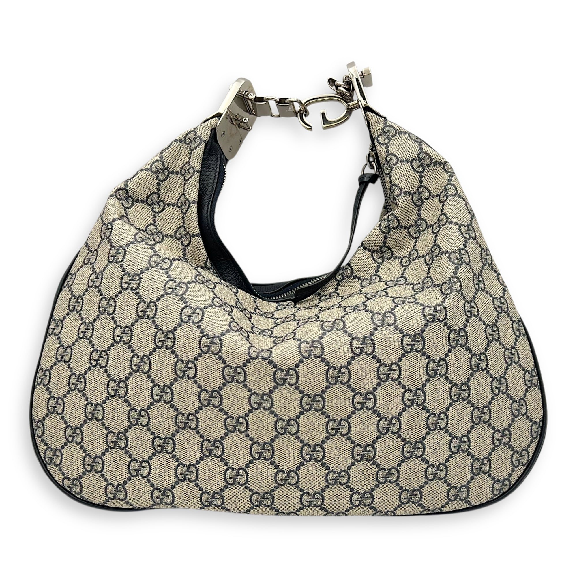 Gucci Attache Shoulder Bag Blue in Coated Canvas, Silver hardware_2