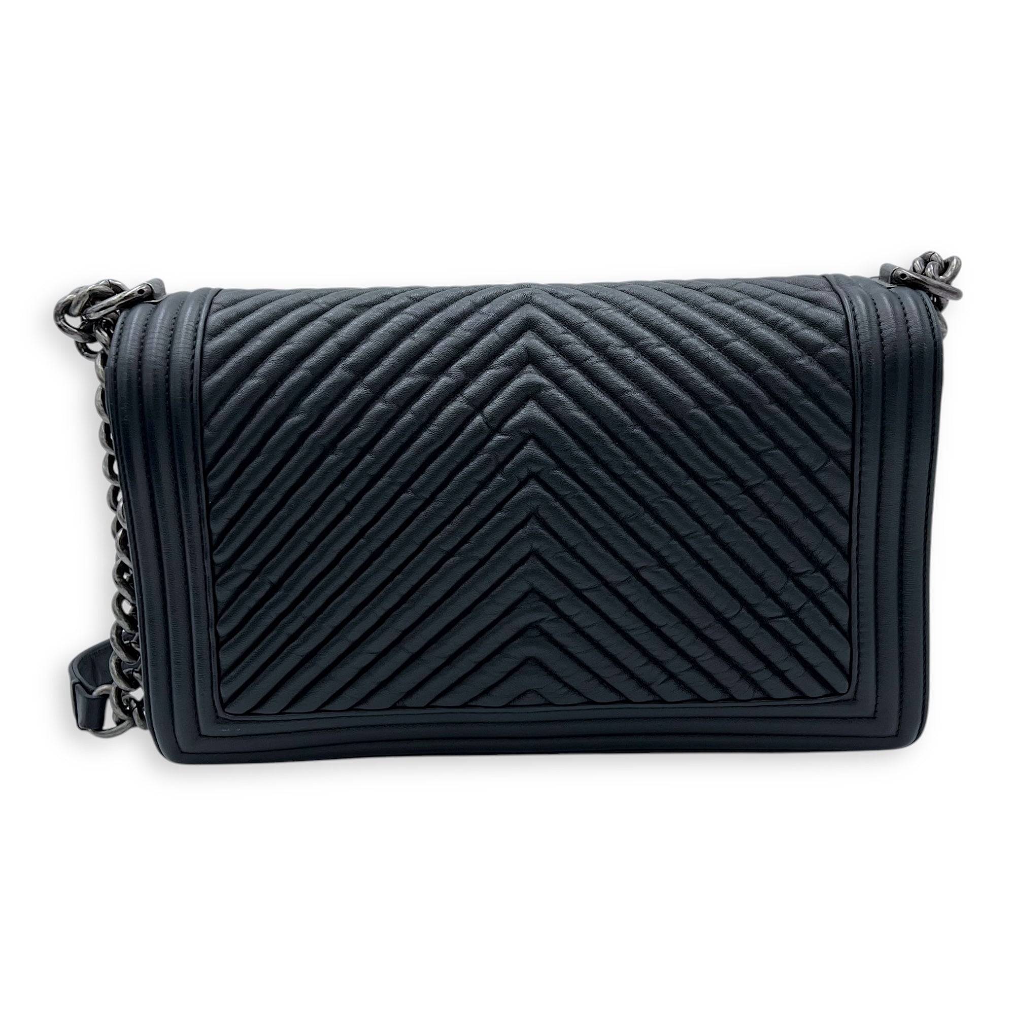 Boy Shoulder Bag Black in Lambskin, Gold hardware