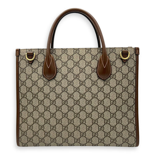 Gucci GG Supreme Brown Tote Bag in Interlocking GG Supreme, Gold hardware_2