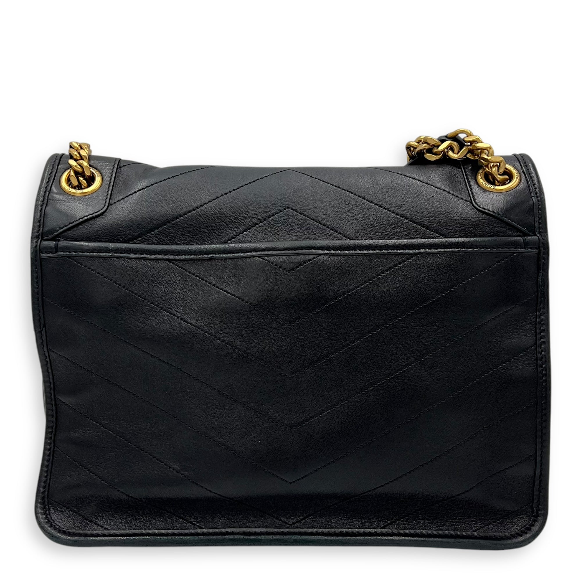 Saint Laurent Niki Medium Black Shoulder Bag in Lambskin, Gold hardware_2