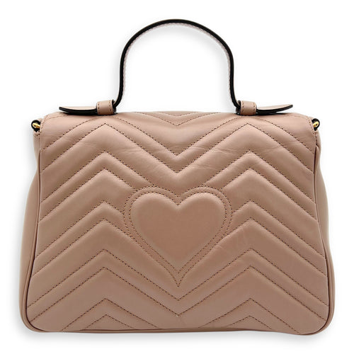 Gucci GG Marmont Top Handle Bag Beige in Calfskin, Gold hardware_2