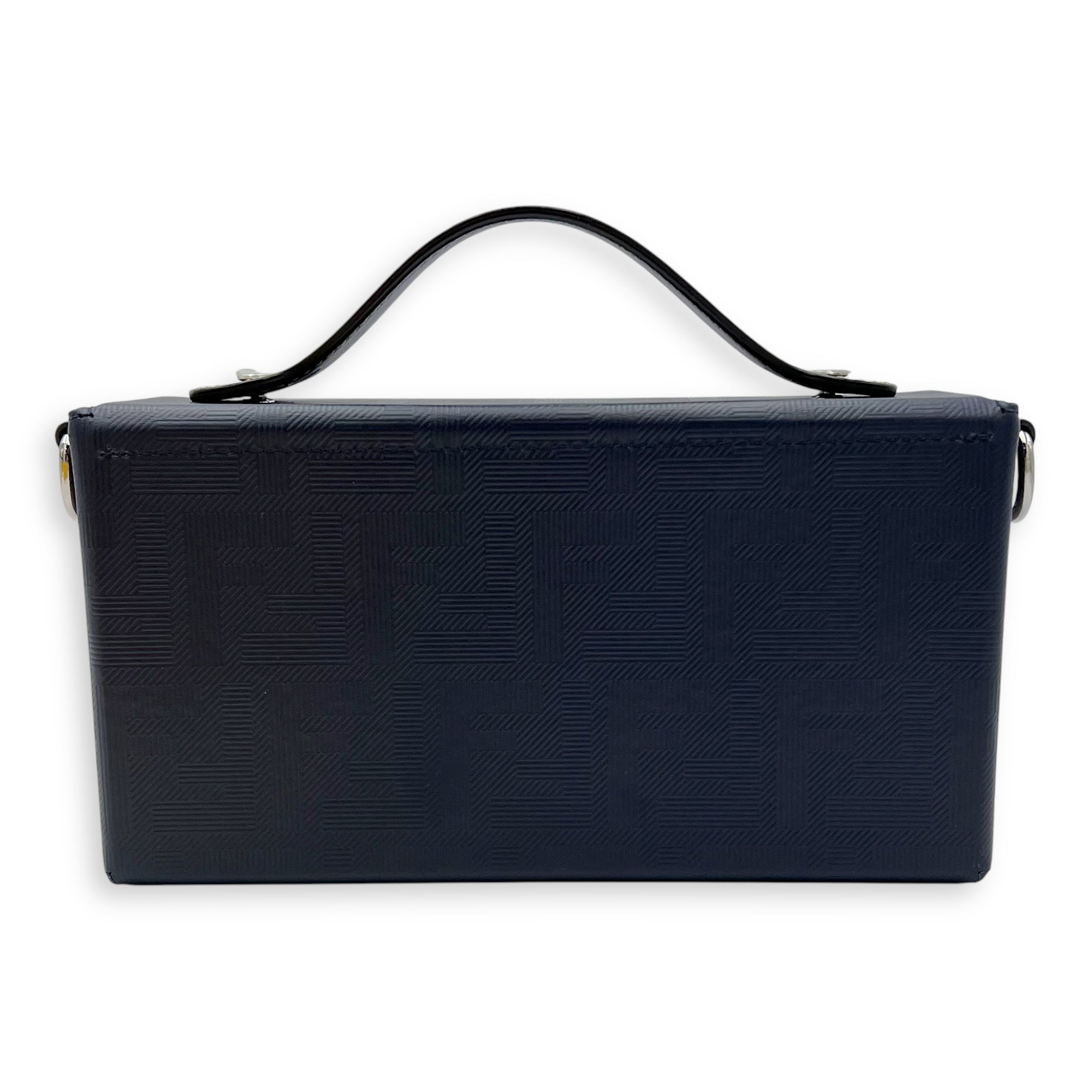 Fendi Baguette Box Shoulder Bag Blue in Coated Canvas, Silver hardware_2