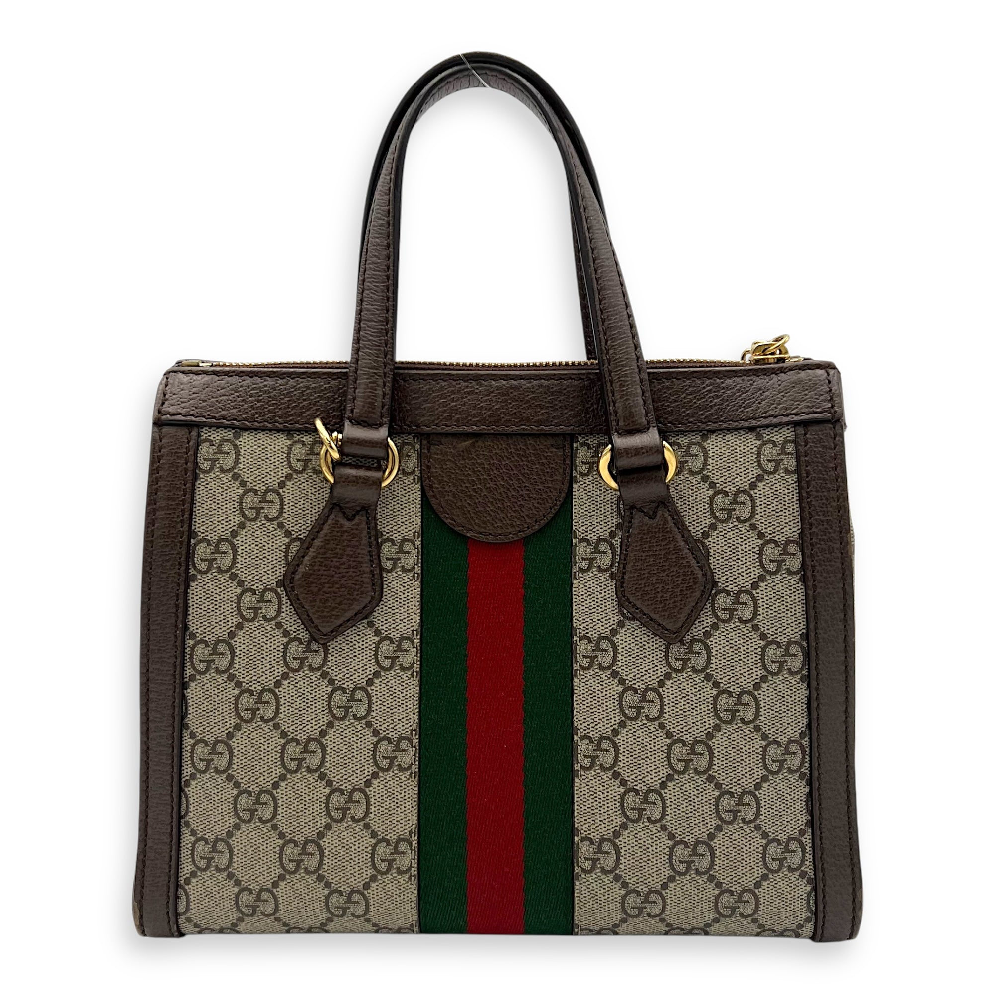 Gucci Ophidia Top Handle Bag Brown in Coated Canvas, Silver hardware_2