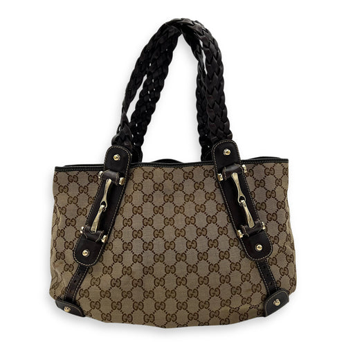 Gucci Pelham Brown Shoulder Bag in Canvas, Gold hardware_2