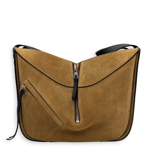 Loewe Hammock Small Brown Shoulder Bag in Suede Leather, Silver hardware_2