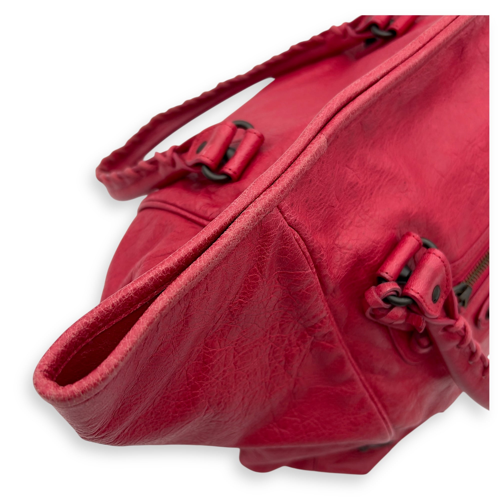 Balenciaga Sunday Red Top Handle Bag in Distressed Leather, Gunmetal hardware_2