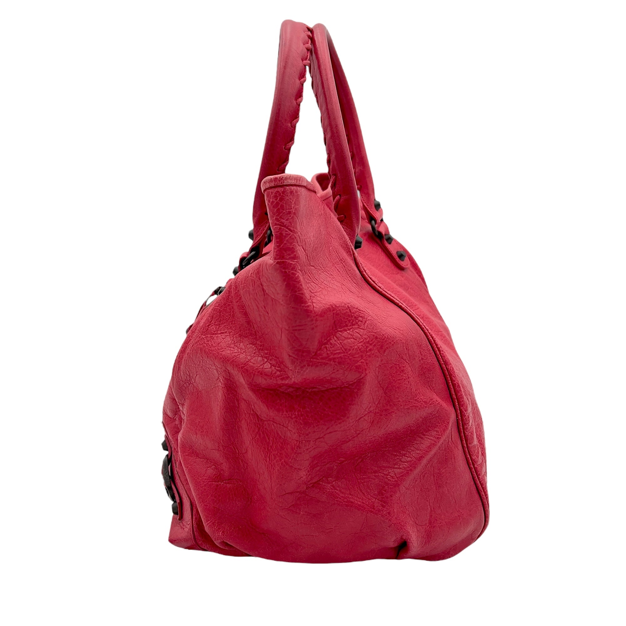 Balenciaga Sunday Red Top Handle Bag in Distressed Leather, Gunmetal hardware_2