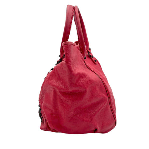 Balenciaga Sunday Red Top Handle Bag in Distressed Leather, Gunmetal hardware_2