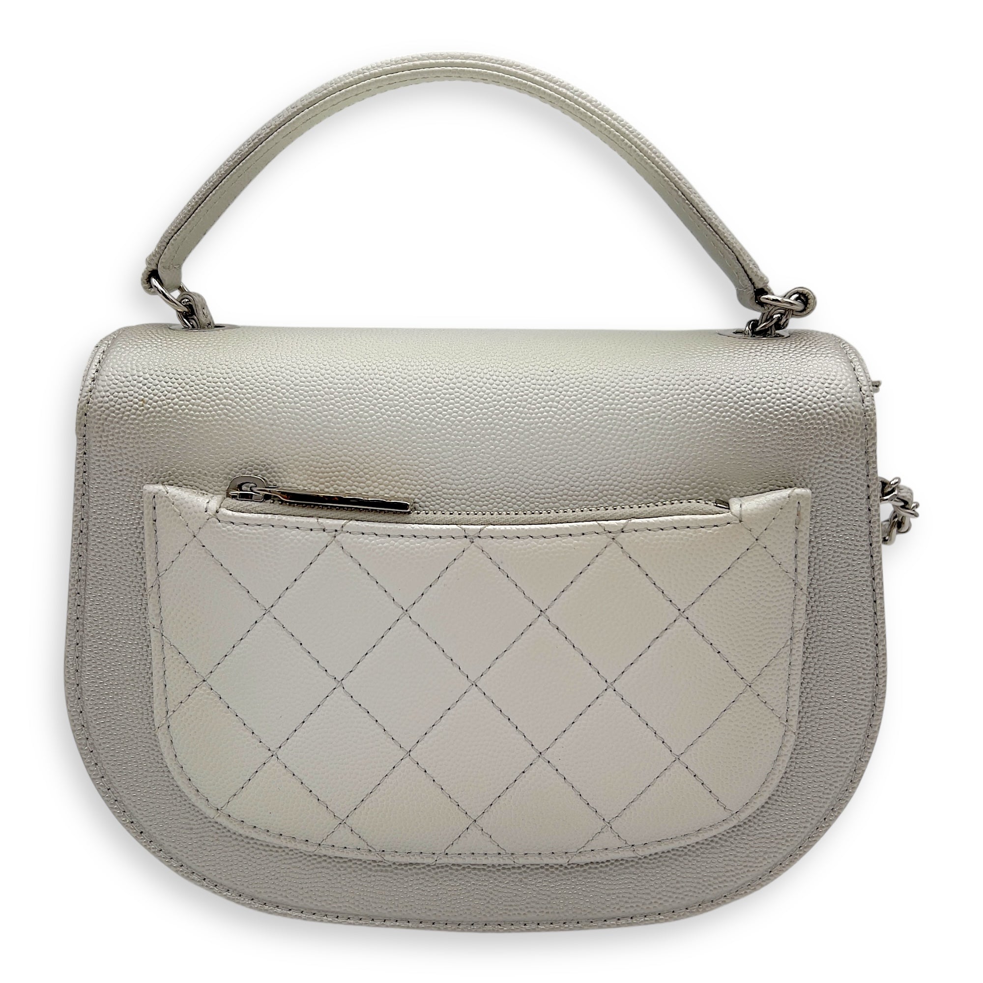 Chanel Coco Curve Top Handle Bag White in Caviar Leather, Silver hardware_2