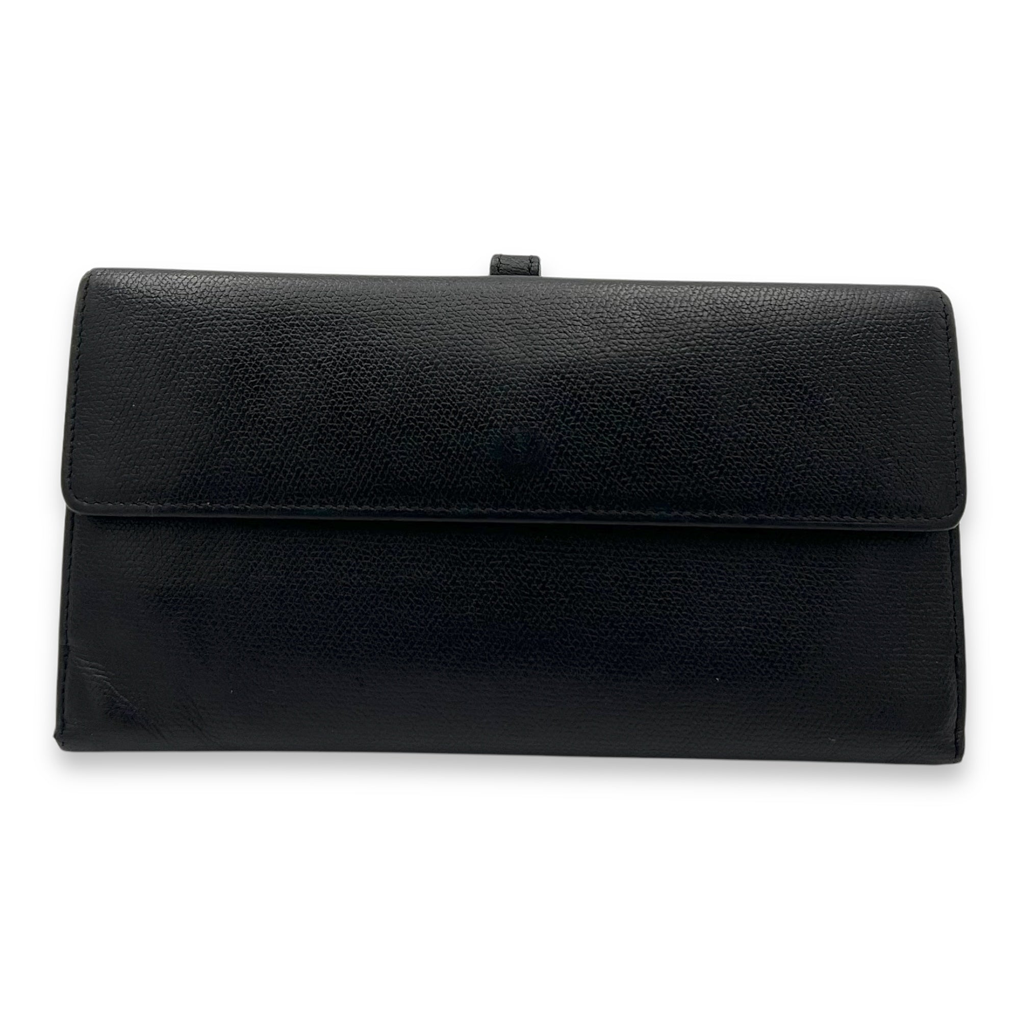 Chanel Vintage CC Long Black Wallet in Calfskin, Silver hardware_2