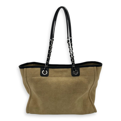 Chanel Deauville Tote Bag Beige in Canvas, Silver hardware_2