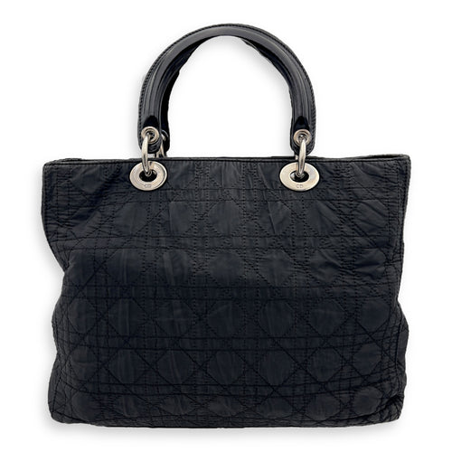 Christian Dior Lady Dior Black Top Handle Bag in Nylon, Silver hardware_2