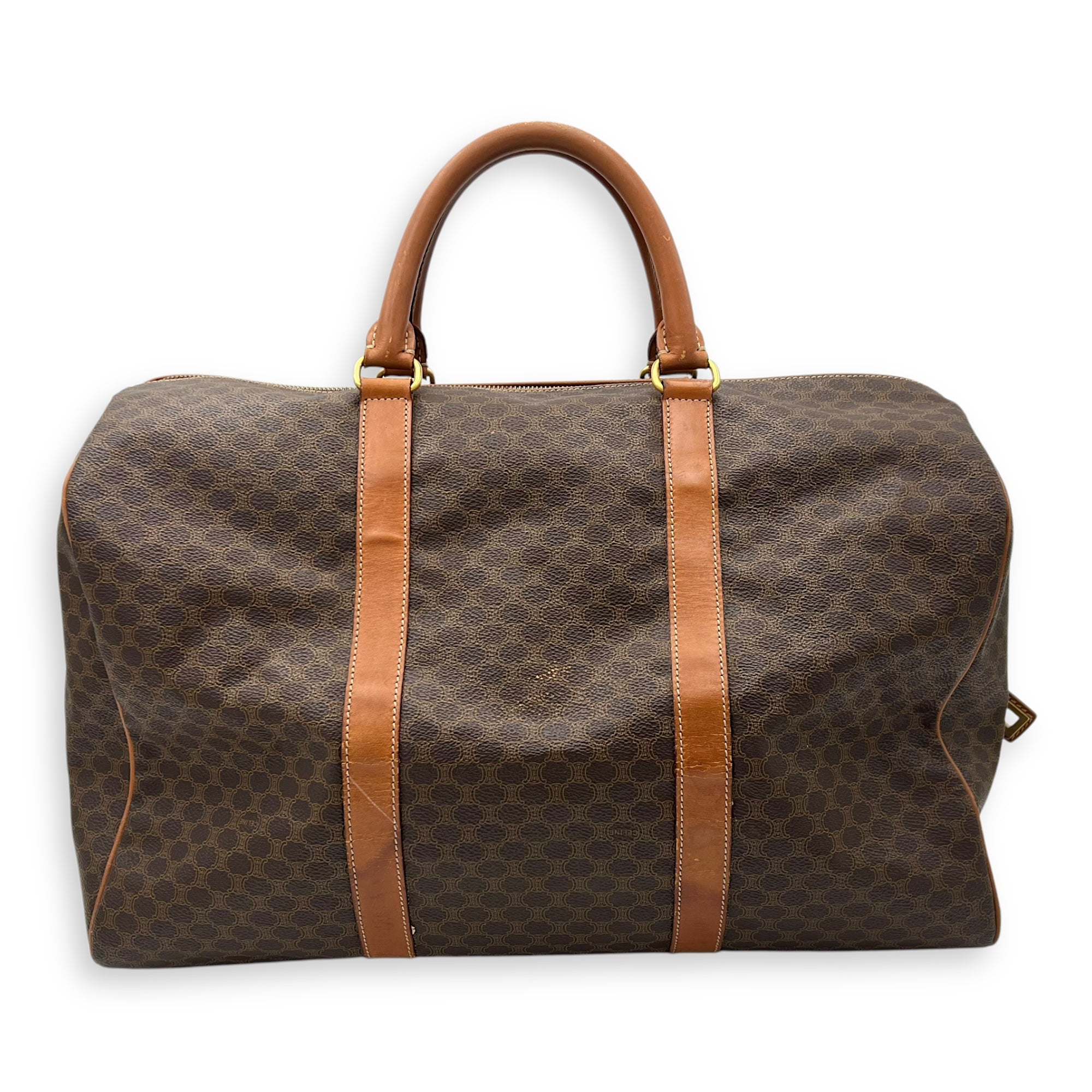 Celine Vintage Macadam Brown Duffle Bag in Coated Canvas, Gold hardware_2