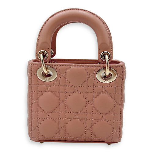 Christian Dior Lady Dior Micro Beige Top Handle Bag in Lambskin, Light Gold hardware_2