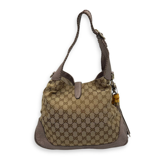 Gucci Jackie 1961 Shoulder Bag Brown in Canvas, Gold hardware_2