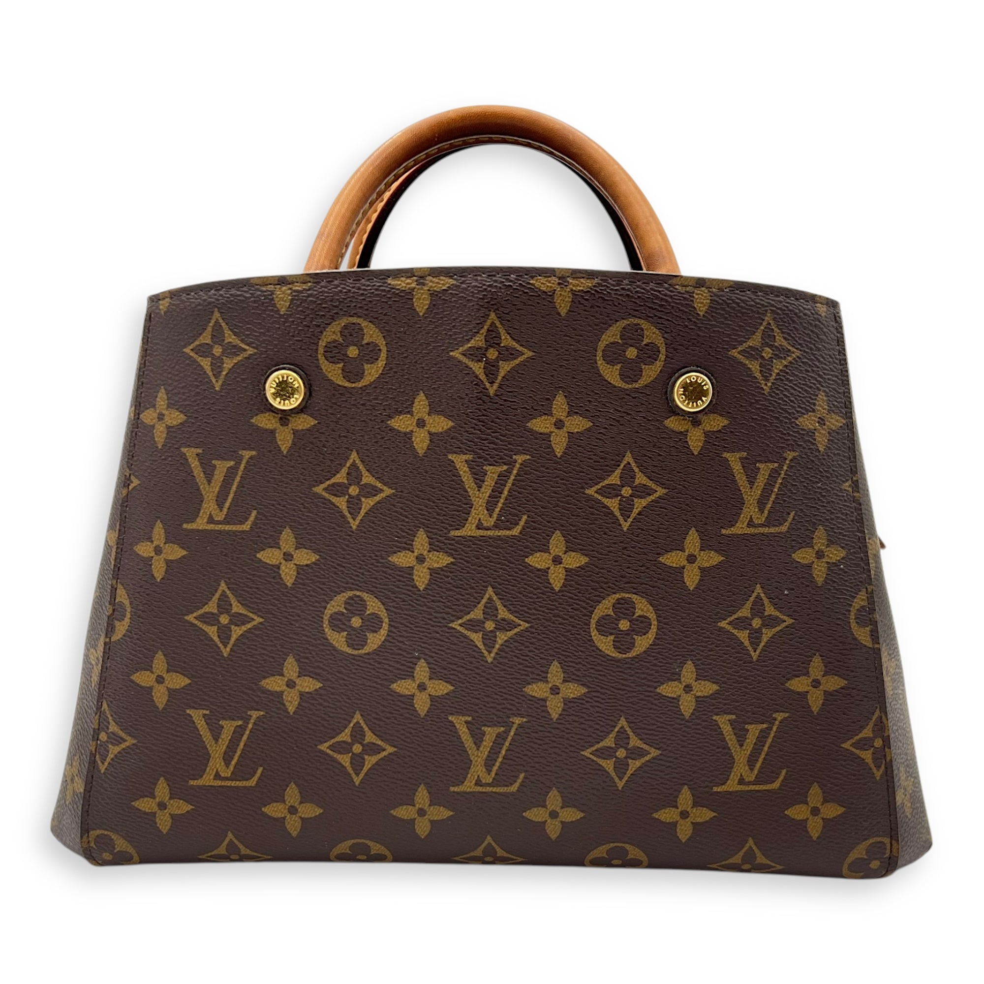 Louis Vuitton Montaigne BB Brown Top Handle Bag in Coated Canvas, Gold hardware_2