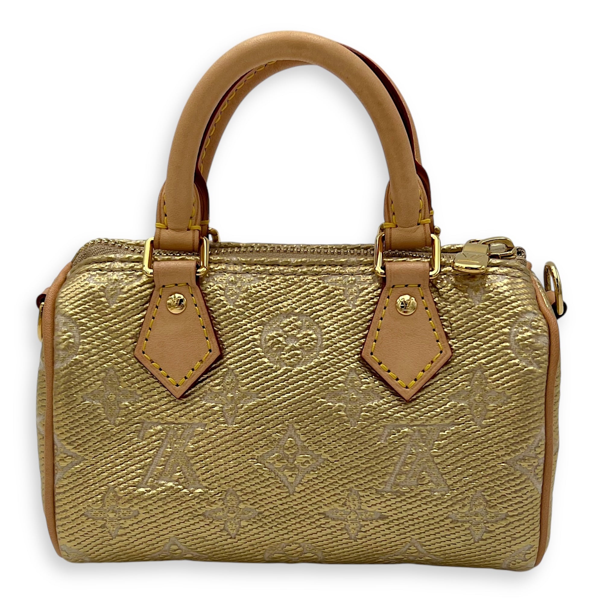 Louis Vuitton Speedy Nano Gold Top Handle Bag in Coated Canvas, Gold hardware_2