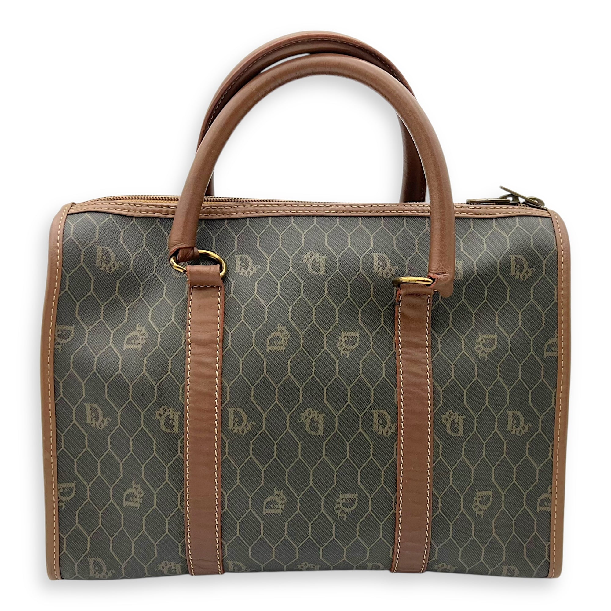 Christian Dior Honeycomb  Top Handle Bag Brown in Coated Canvas, Gold hardware_2