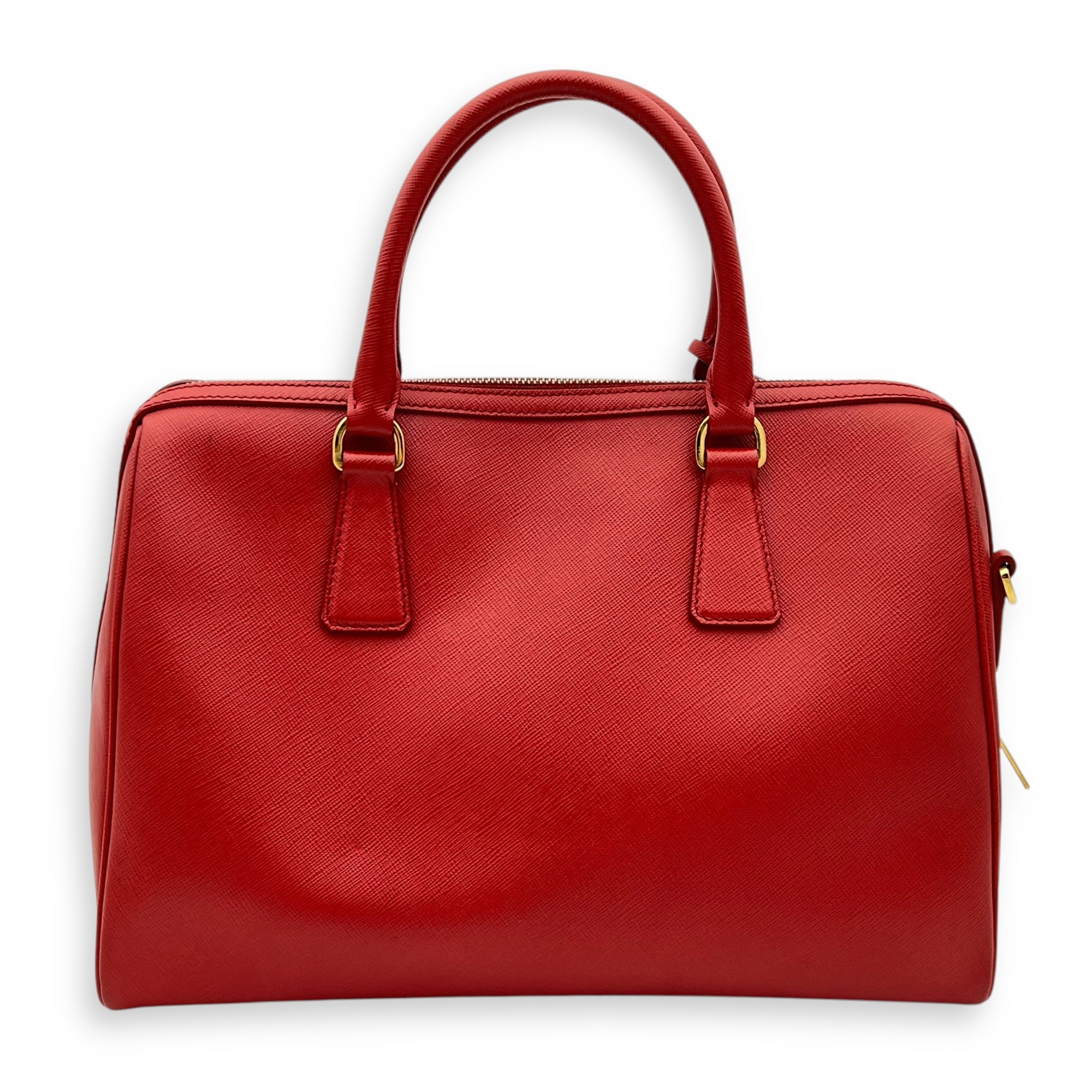 Prada Logo Top Handle Bag Red in Saffiano Leather, Gold hardware_2