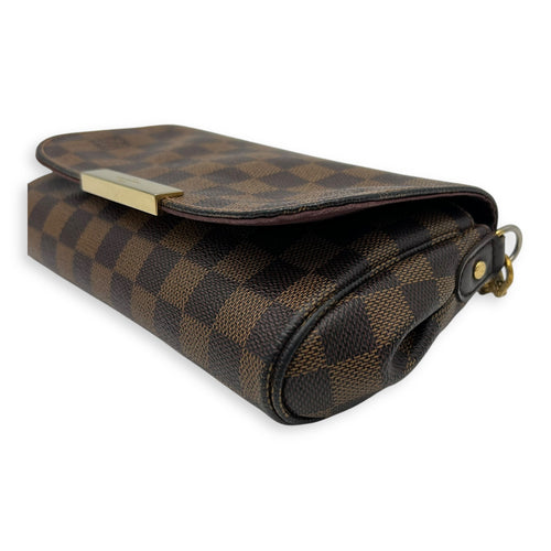 Louis Vuitton Favourite Damier Ebene Crossbody Bag in Coated Canvas, Gold hardware_9