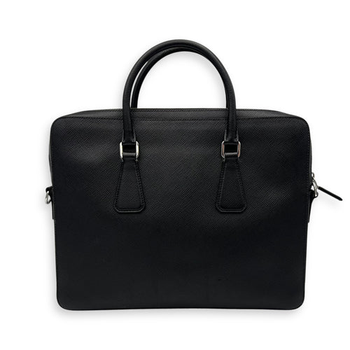 Prada Logo Black Briefcase in Saffiano Leather, Silver hardware_2