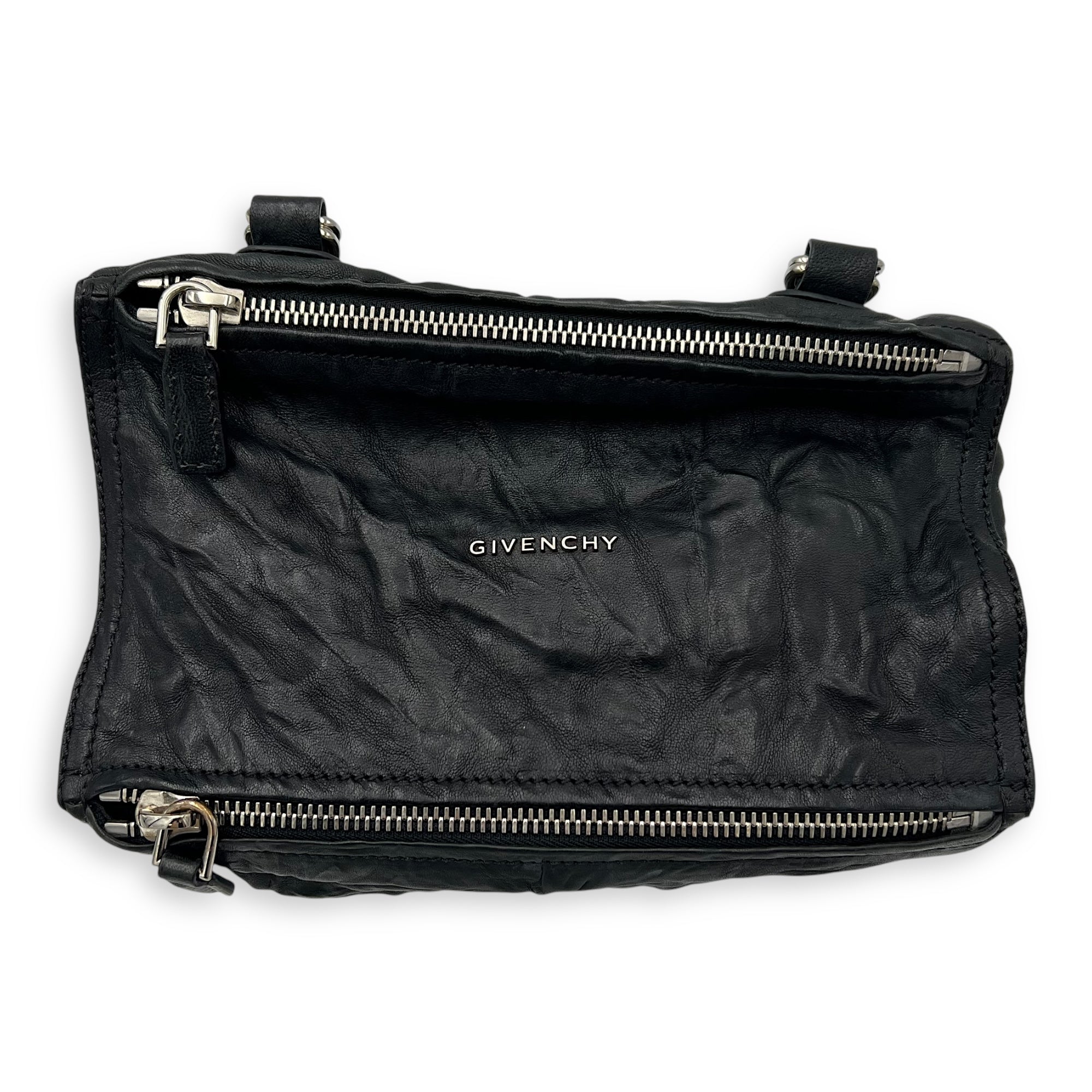 Givenchy Pandora Black Top Handle Bag in Distressed Leather, Silver hardware_3