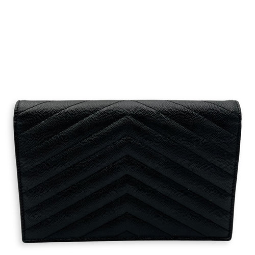 Saint Laurent Cassandre Wallet On Chain Black in Calfskin, Gold hardware_2