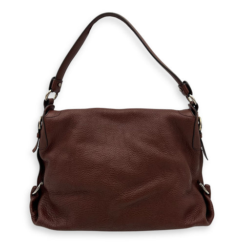 Salvatore Ferragamo Gancini Shoulder Bag Brown in Calfskin, Silver hardware_2