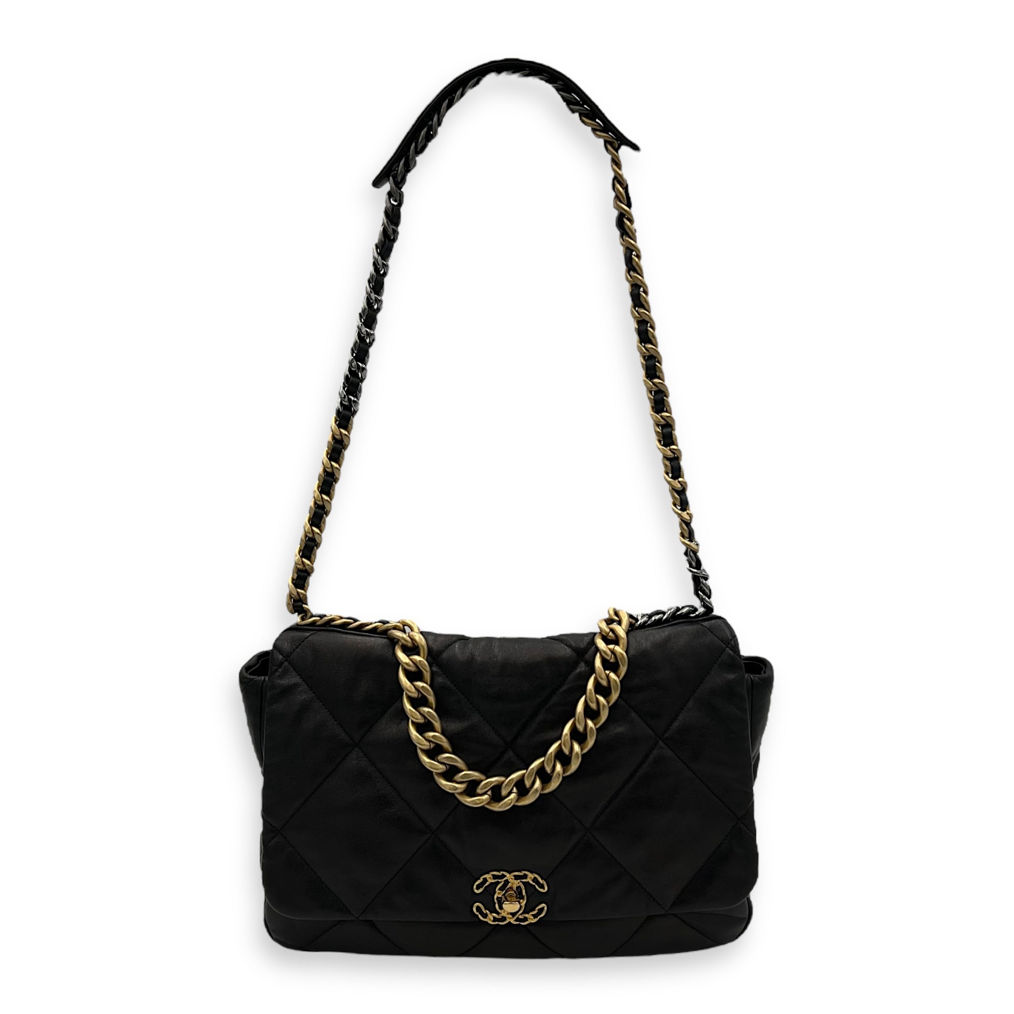 Chanel C19 Maxi Black Shoulder Bag in Lambskin, Mixed hardware_9