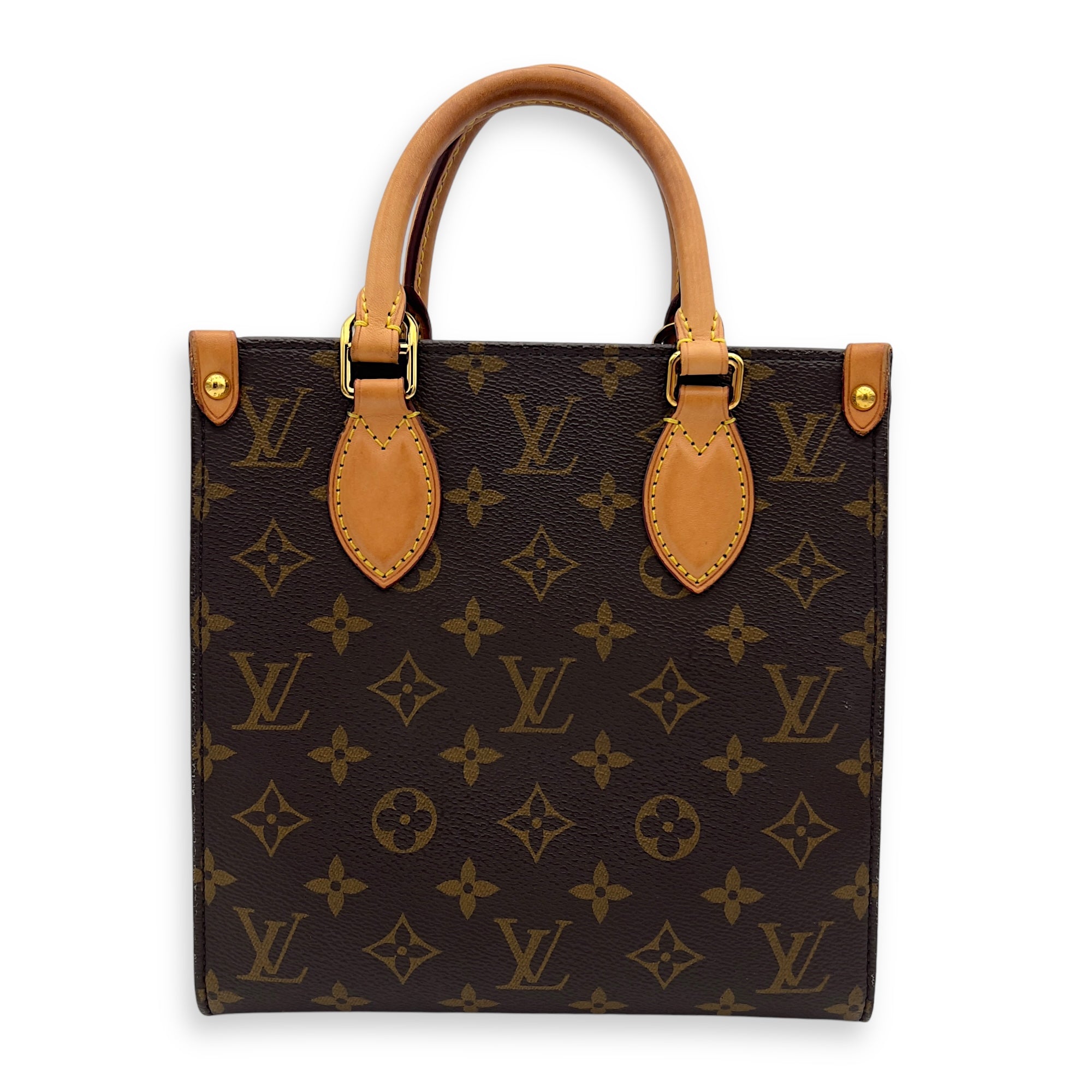 Louis Vuitton Sac Plat Top Handle Bag BB Brown in Monogram Coated Canvas, Gold hardware_2