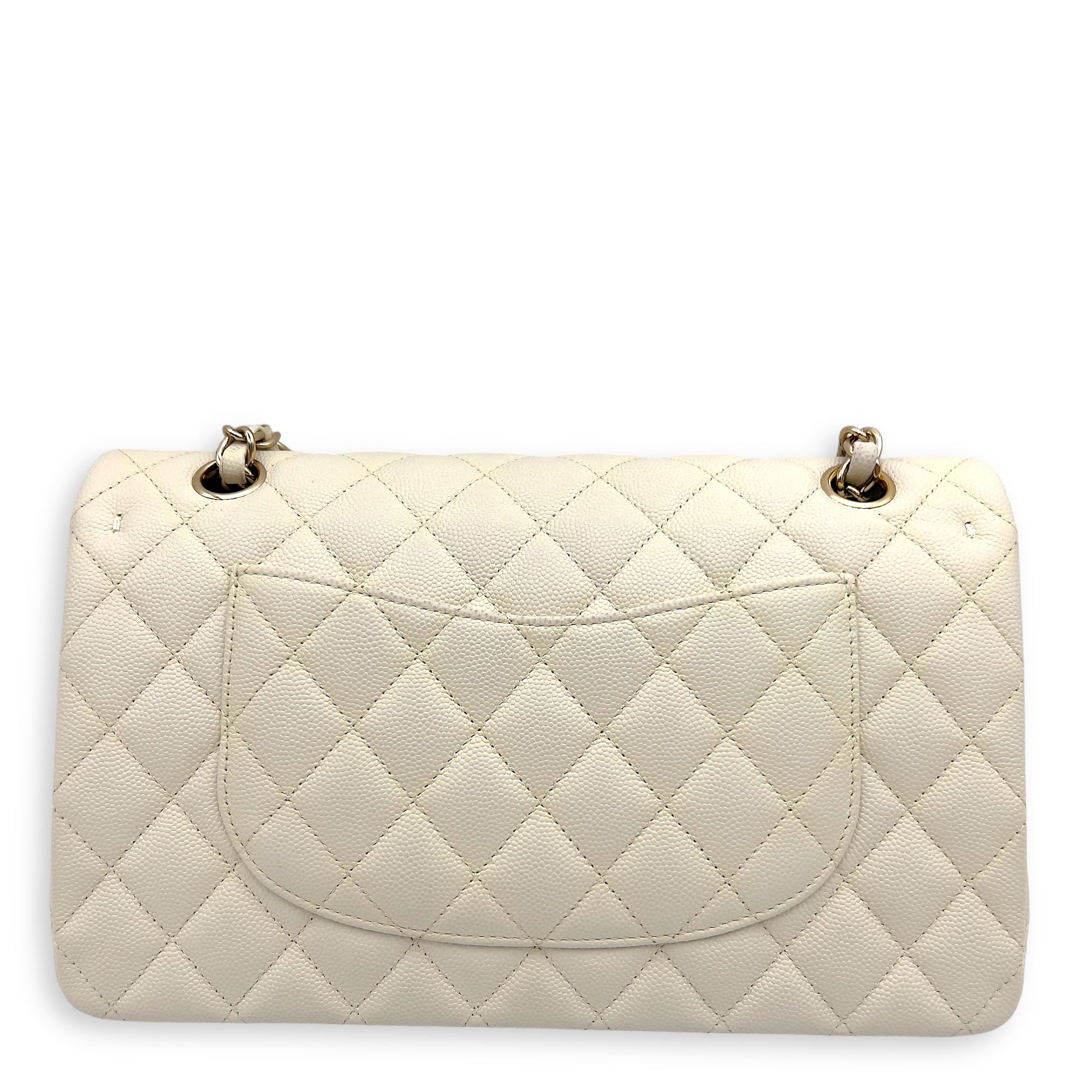 Chanel Classic Shoulder Bag White in Caviar Leather, Light Gold hardware_2