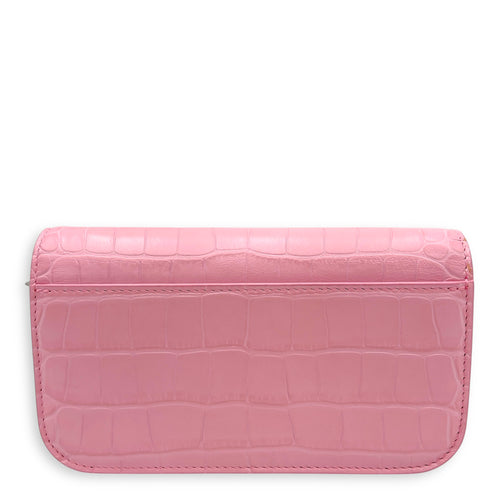 Balenciaga Gossip Pink Wallet On Chain in Crocodile Embossed Calfskin, Silver hardware_2