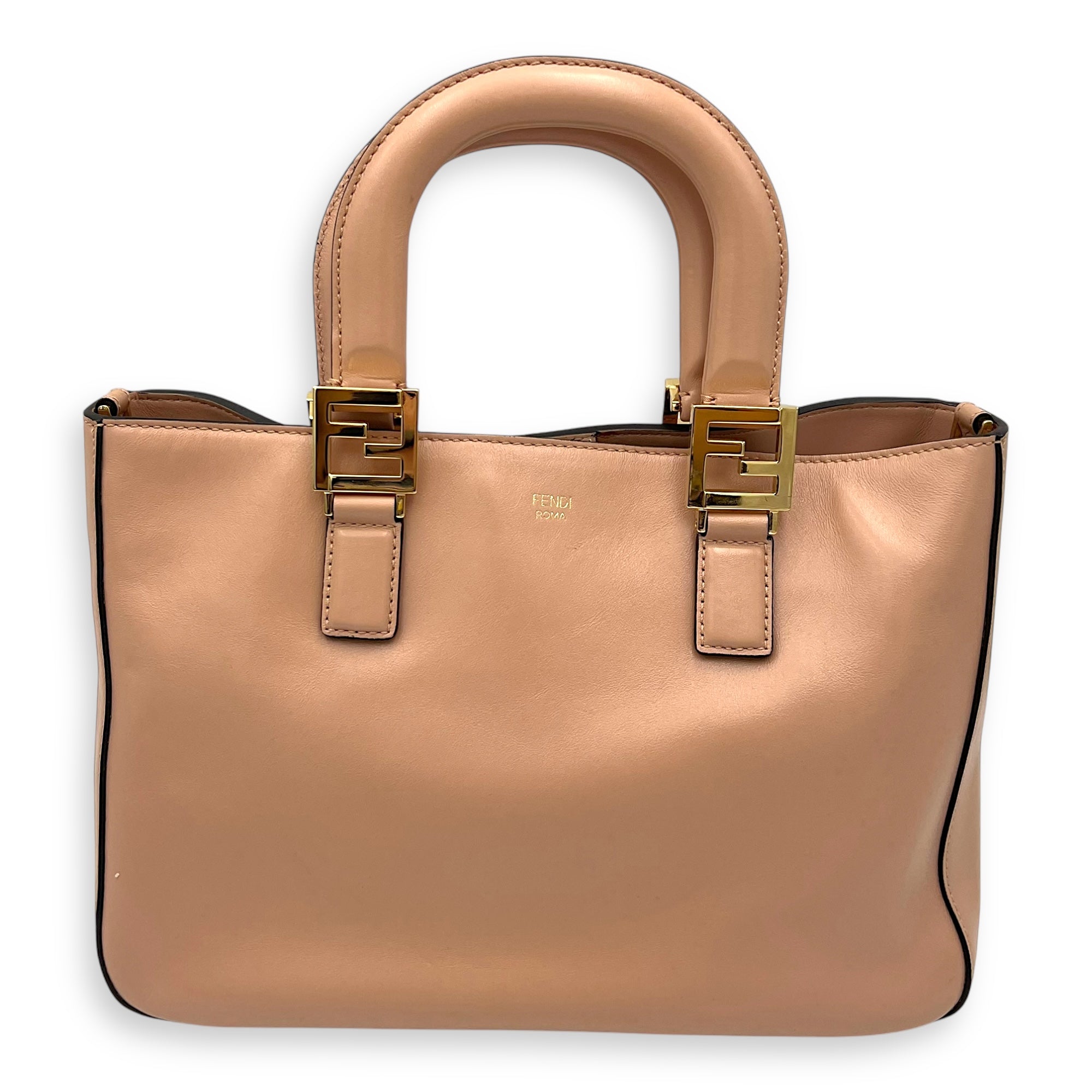 Fendi FF Logo Top Handle Bag Beige in Calfskin, Gold hardware_1