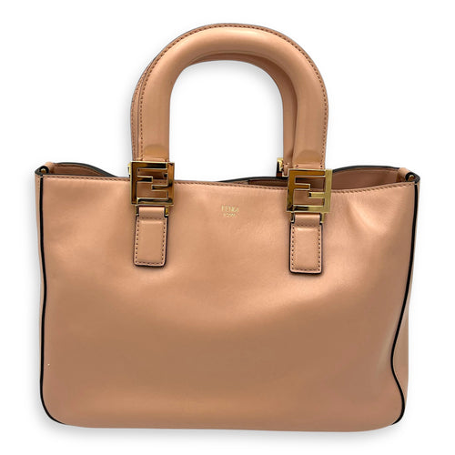 Fendi FF Logo Top Handle Bag Beige in Calfskin, Gold hardware_1
