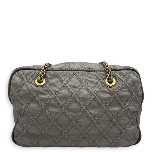 Quilted Stitches Triptych Grey Tote Bag in Calfskin, Gold hardware