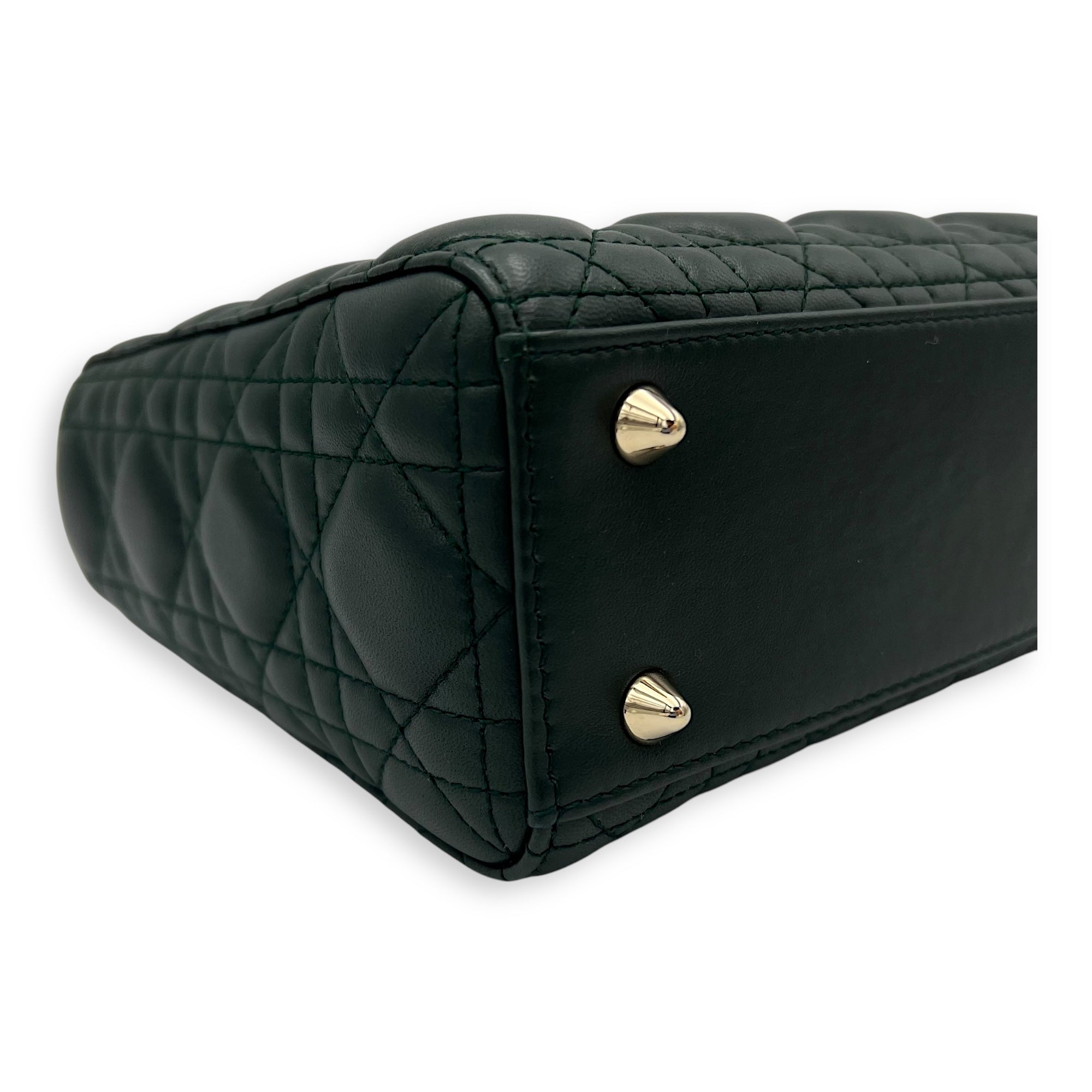 Christian Dior Lady Dior Top Handle Bag Green in Lambskin, Gold hardware_8