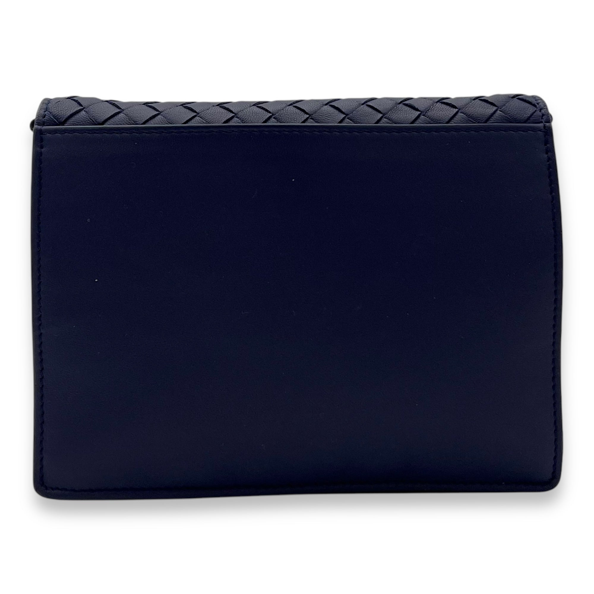 Bottega Veneta Intrecciato Wallet On Chain Blue in Calfskin, Gold hardware_2