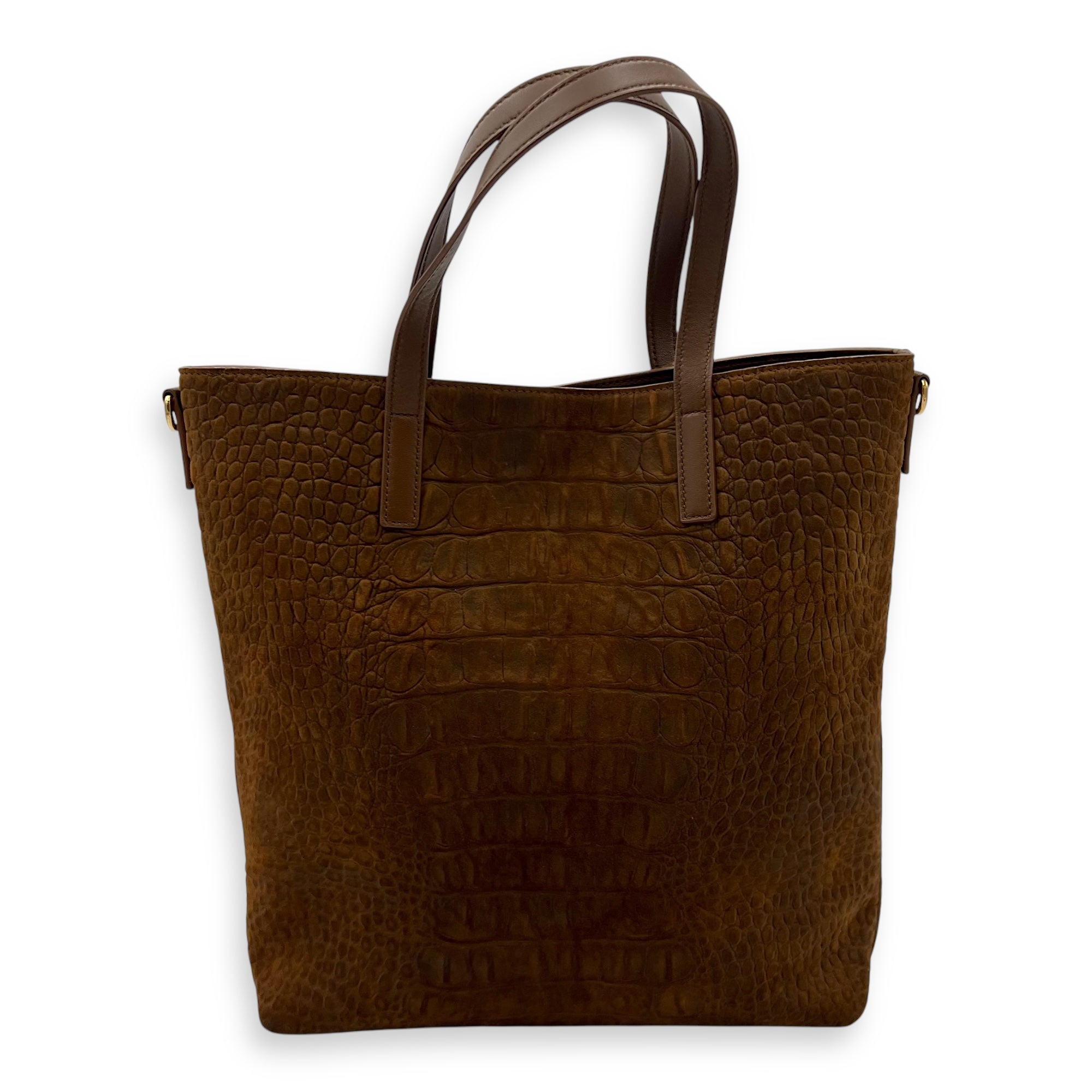 Saint Laurent Shopping Tote Bag Brown in Suede Leather, Gold hardware_2