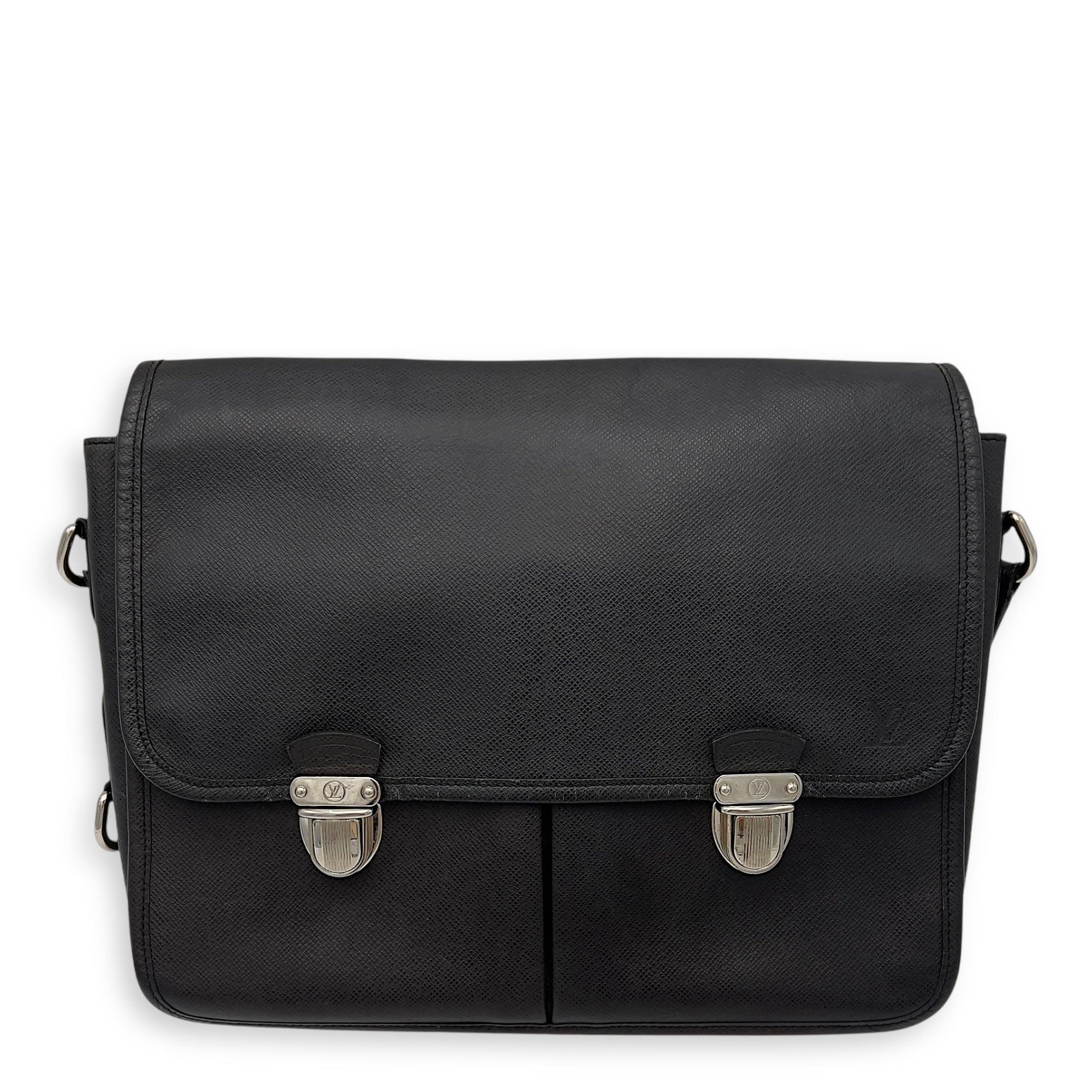 Louis Vuitton Messenger Crossbody Bag MM Black in Taiga Leather, Silver hardware_1