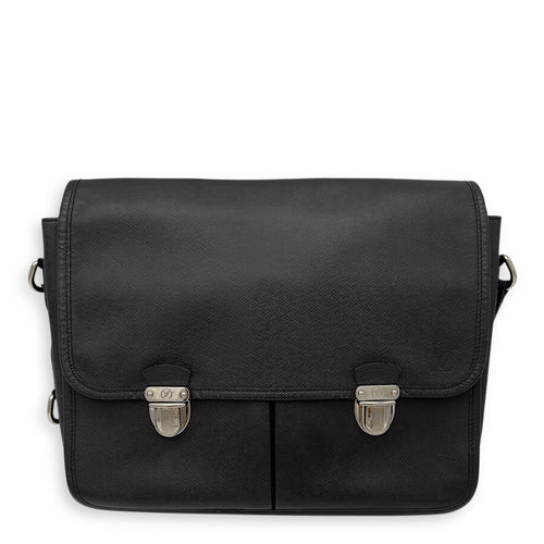 Louis Vuitton Messenger Crossbody Bag MM Black in Taiga Leather, Silver hardware_1