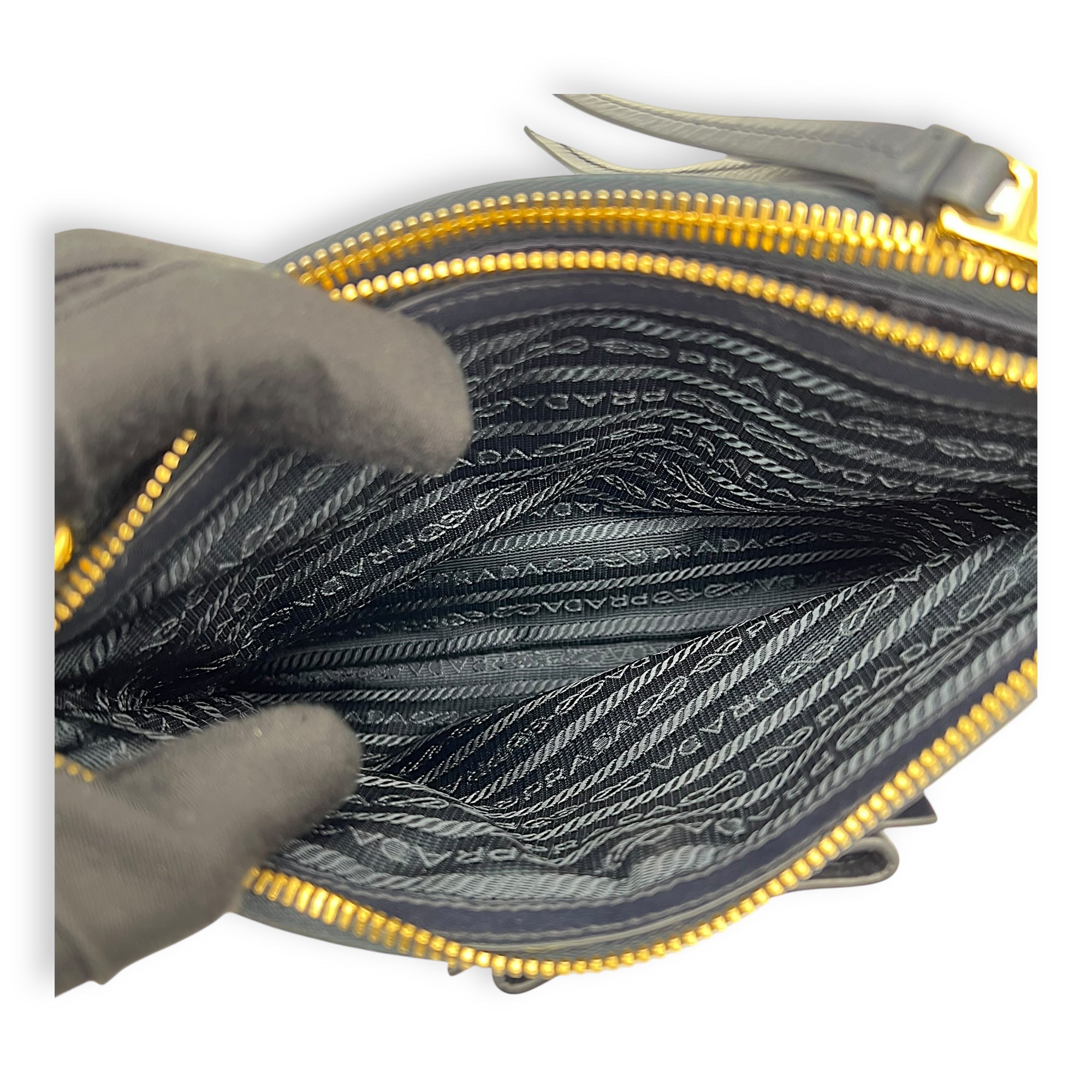 Prada Logo Crossbody Bag Black in Nylon, Gold hardware_7