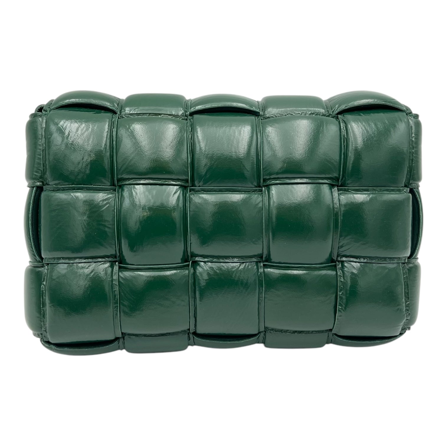 Bottega Veneta Cassette Shoulder Bag Green in Patent Leather, Gold hardware_2