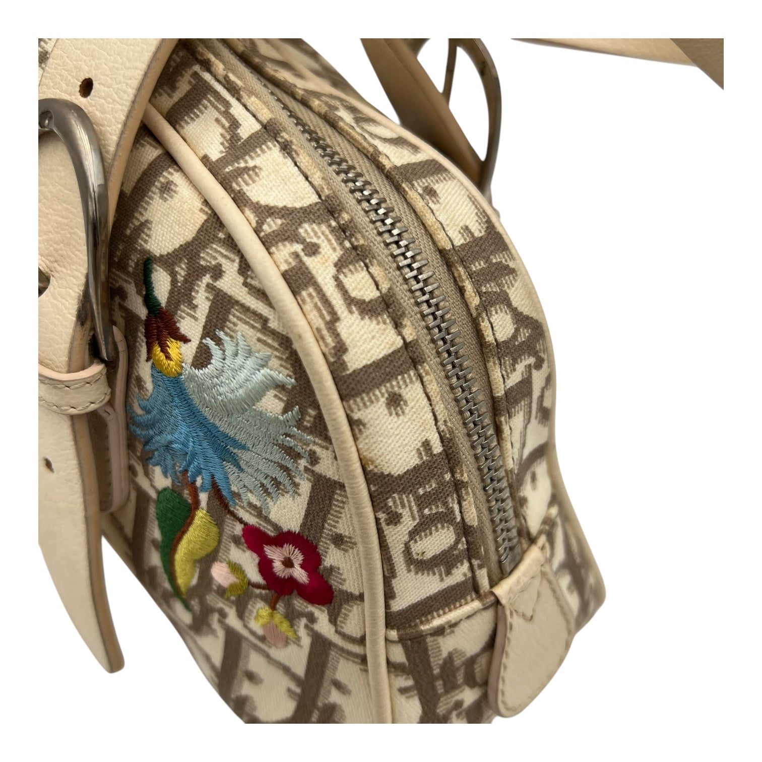 Christian Dior Trotteur Top Handle Bag Beige in Coated Canvas, Silver hardware_11