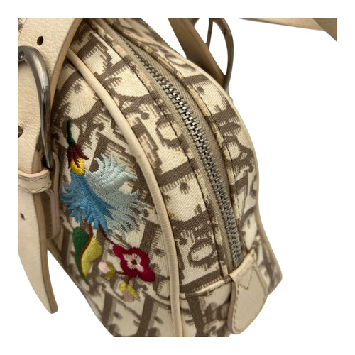 Christian Dior Trotteur Top Handle Bag Beige in Coated Canvas, Silver hardware_11